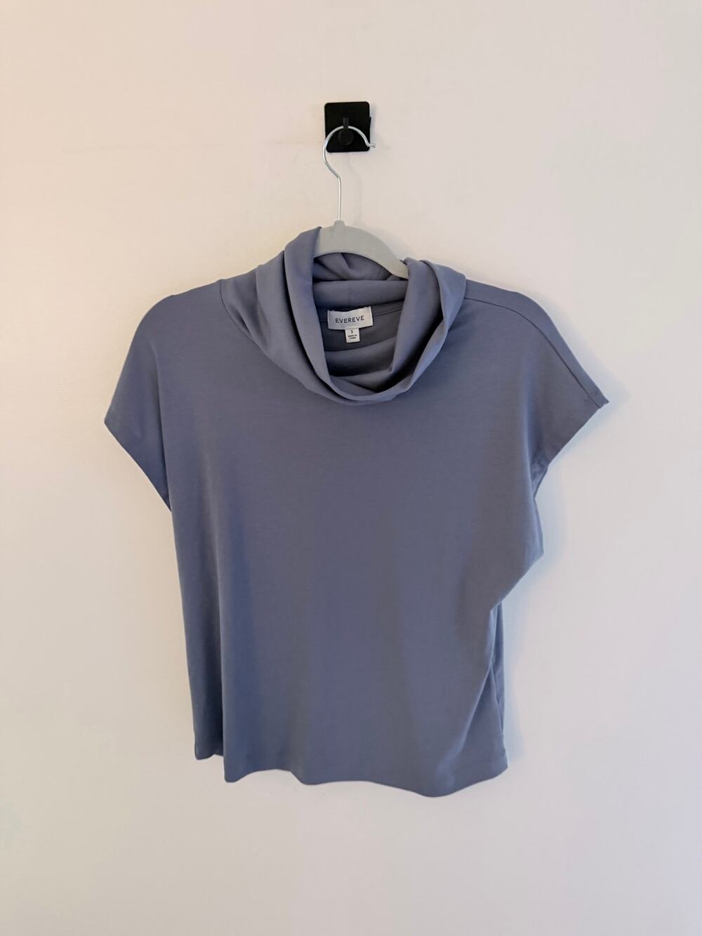 Evereve Gray Short-Sleeve Relaxed Draped Cowl Neck Lightweight Shirt-Size S